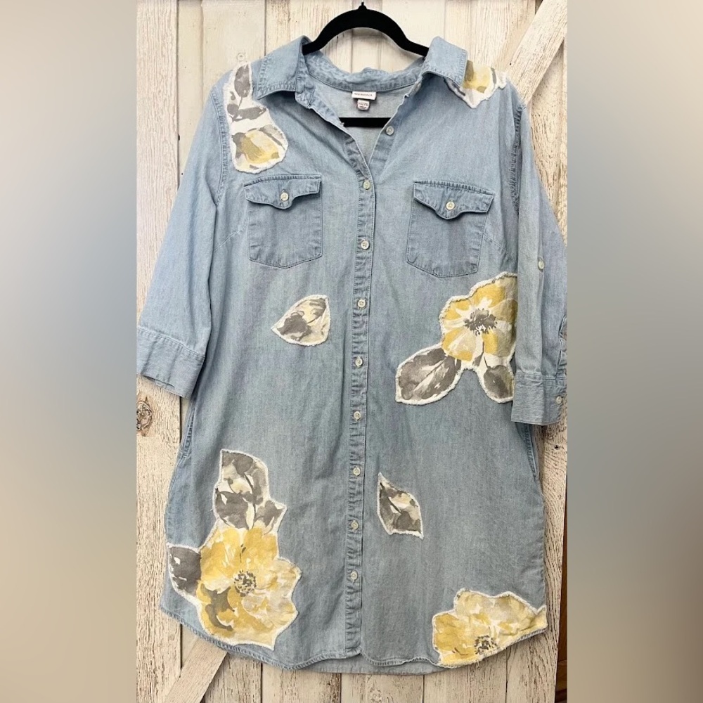 Floral Denim Button-Up Dress